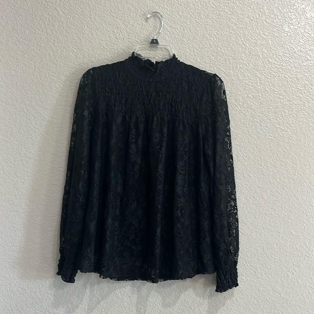 Cable & Gauge Black Lace Mock Neck Long Sleeve Top Size M Boho Whimsigoth witchy